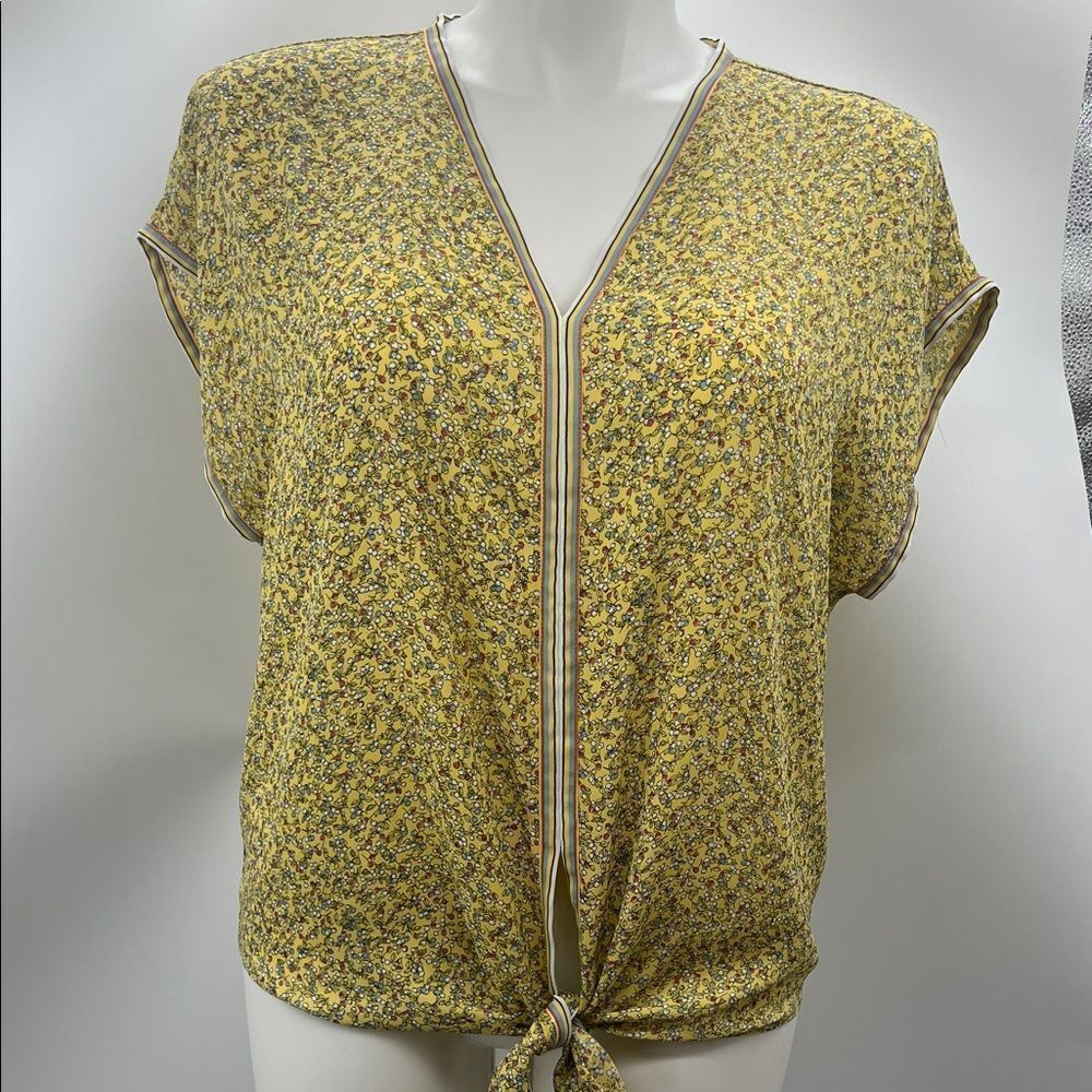 Max Studio Yellow Floral V-Neck Blouse